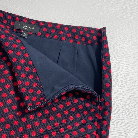 NWT Talbots Wool Blend Pencil Navy Blue Red Polka Dot Skirt Size 6P Petite - Picture 5 of 6